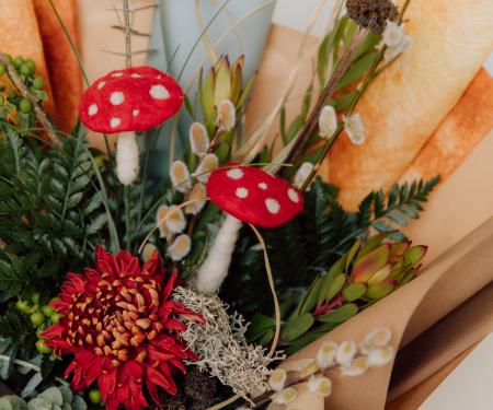 Woodland bouquet with felt mushrooms